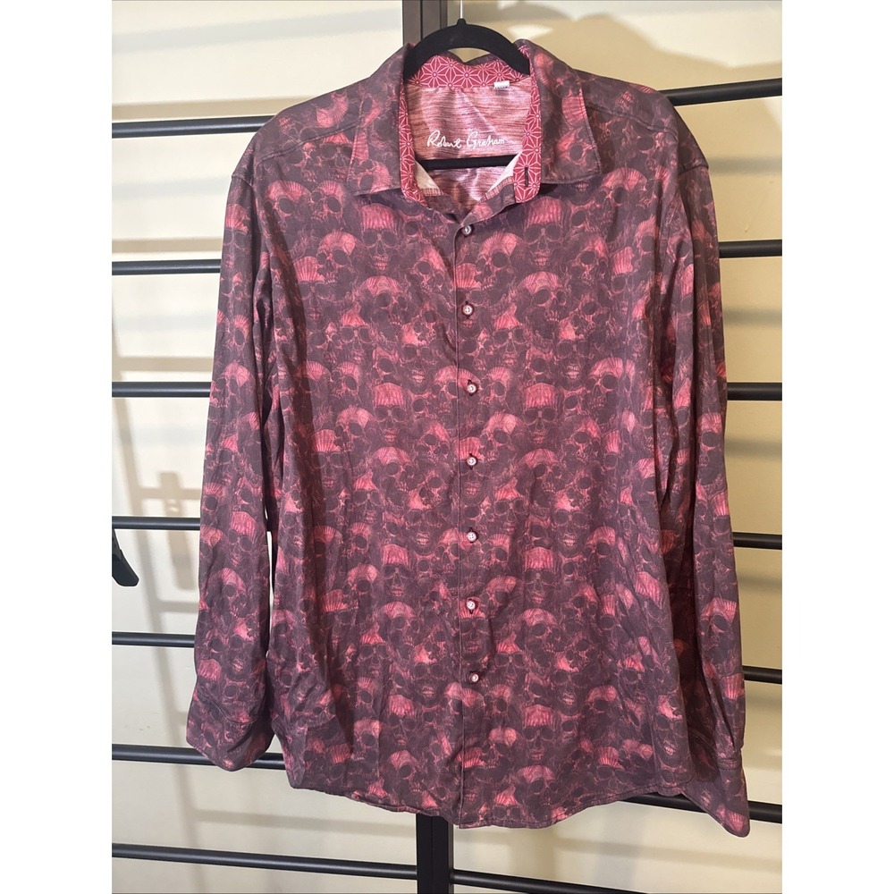 Robert Graham Skull Shirt Mens XL Tall Red Print Long Sleeve Button Up Stretch